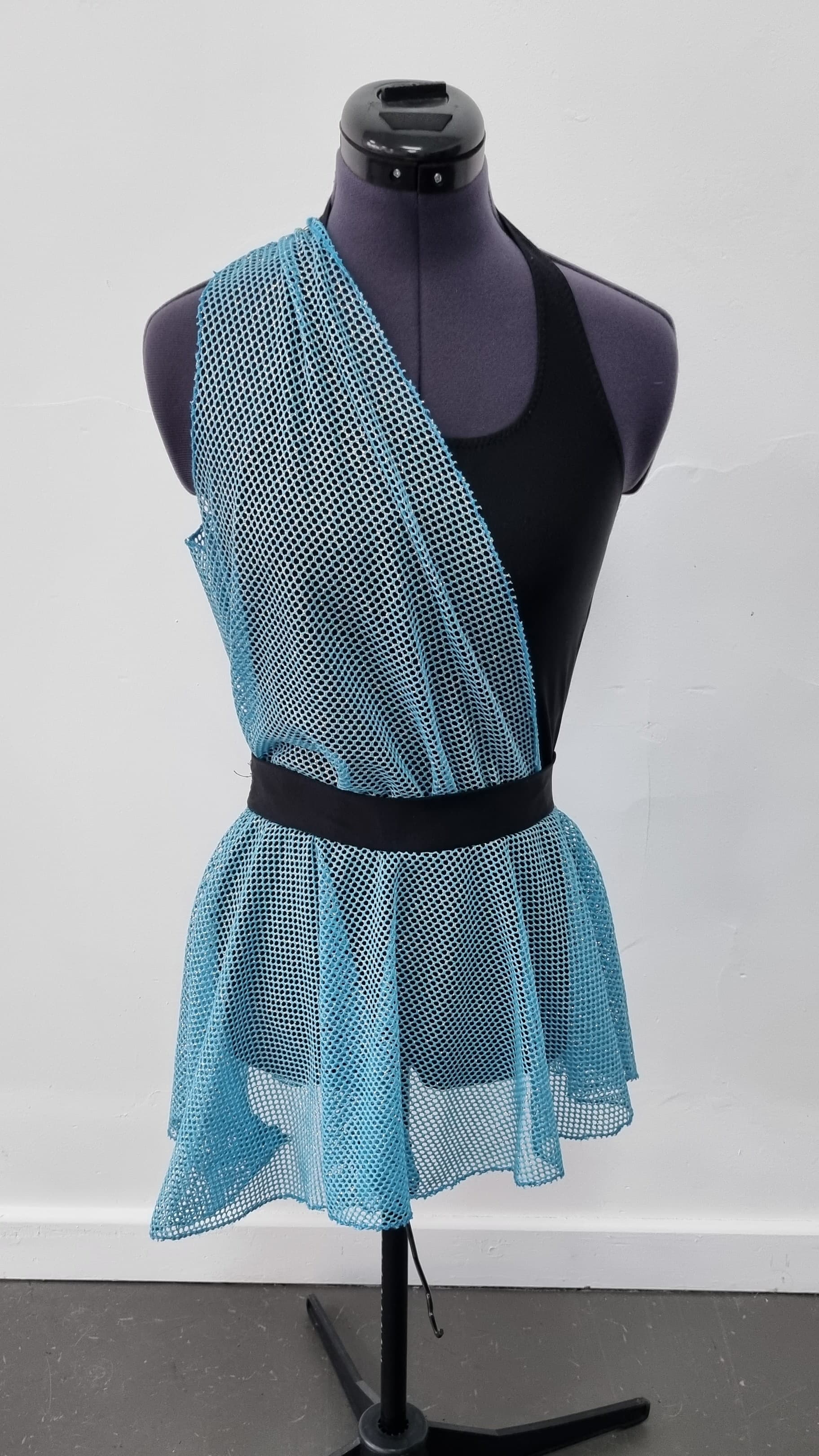 Halterneck Blue Fishnet Overlay Dress