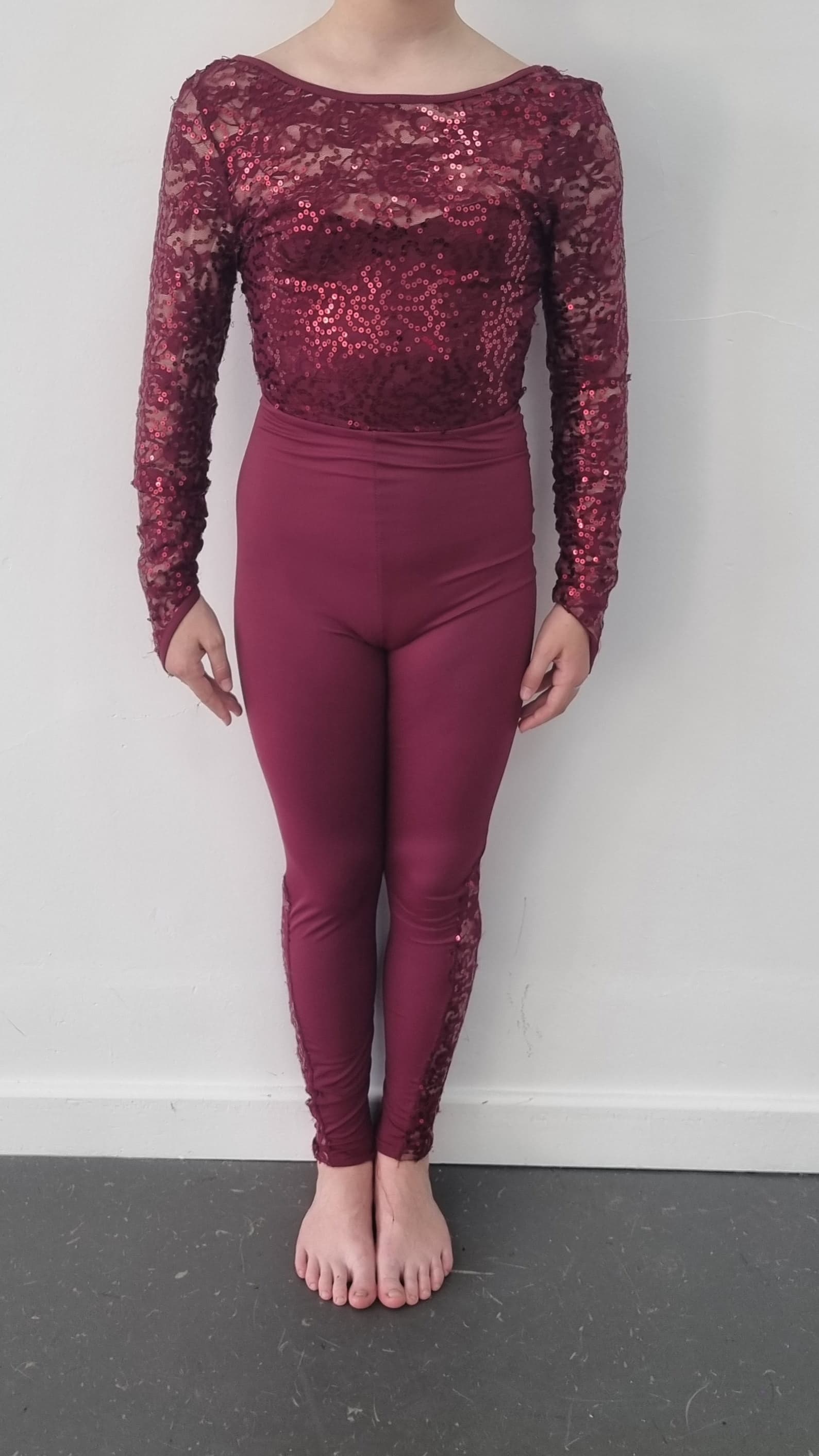 1st Position Lace Catsuit (Black & Maroon)