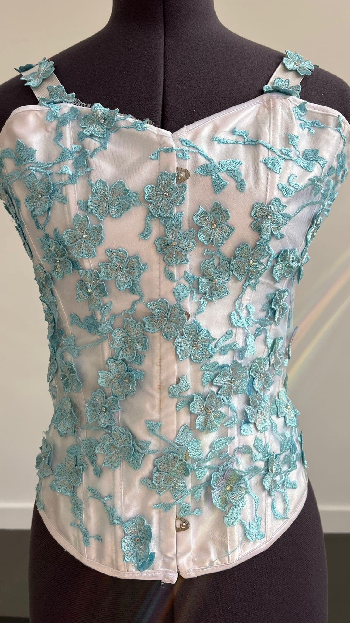 White Corset with Blue Floral Applique thumbnail 2