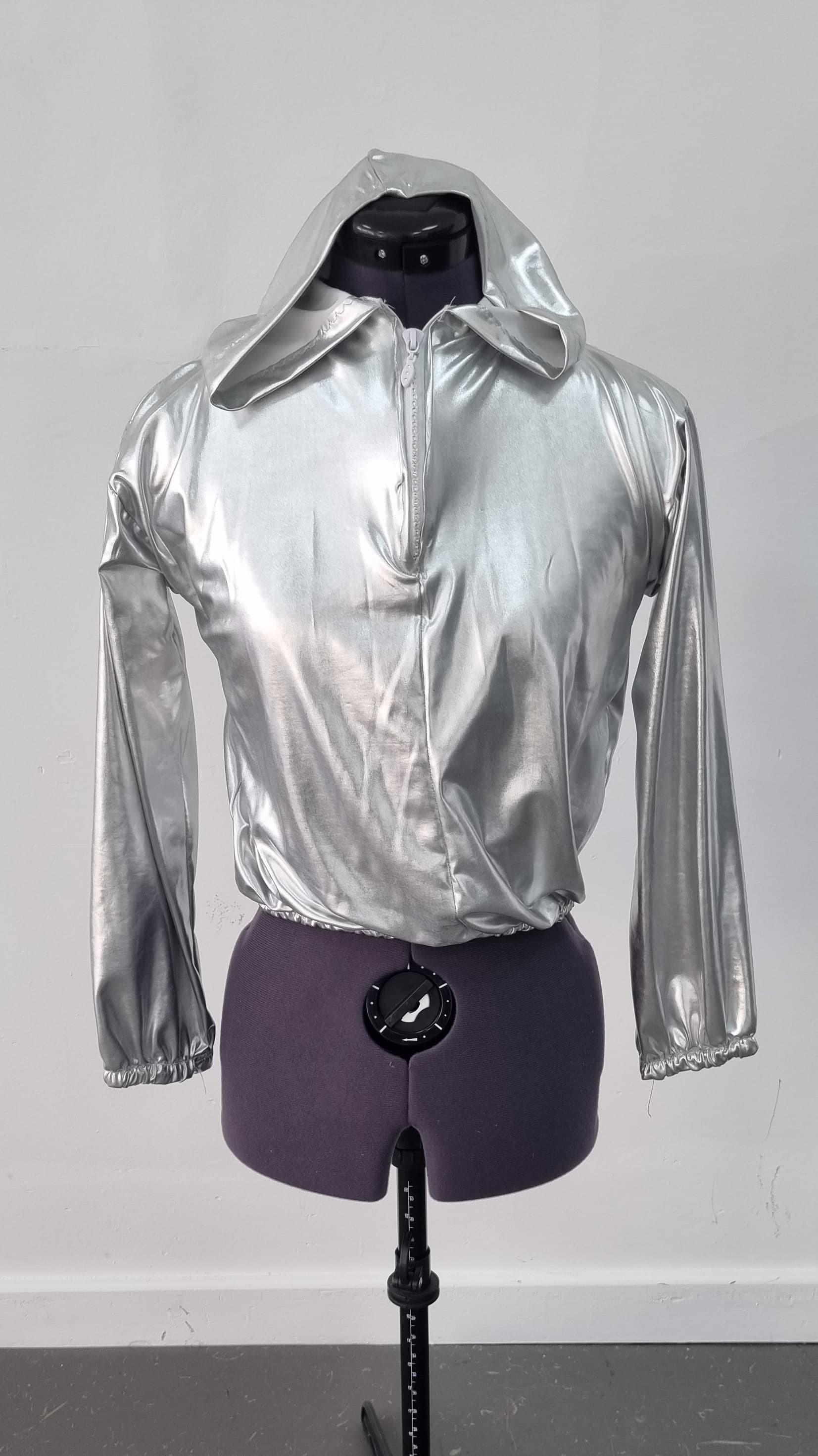 Metallic Silver Long Sleeved Zip Hooded Top