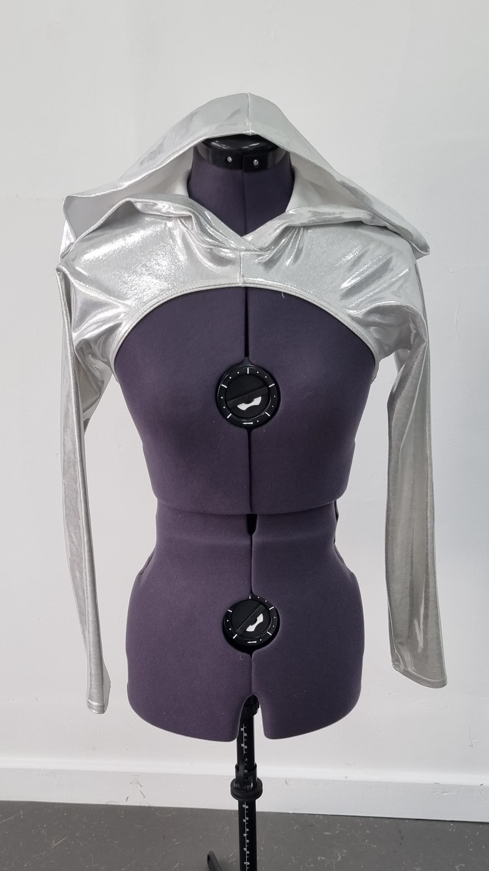 Metallic Silver Images Long Sleeved Hooded Top